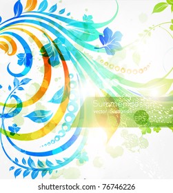 Floral summer design elements with sun shine. Flower abstract bright background for retro design. Vector. eps 10.