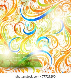 Floral summer design elements with sun shine. Vector Flower abstract bright background for vintage design. eps 10.