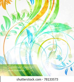 Floral summer design elements with sun shine. Flower abstract bright background for retro design. Vector. eps 10