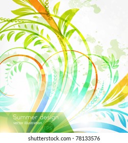 Elementos florais do projeto do verão com brilho do sol. Flor abstrato fundo brilhante para design retro. Vetor. eps 10