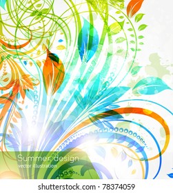 Floral summer design elements with sun shine. Flower abstract bright background for retro design. Vector. eps 10