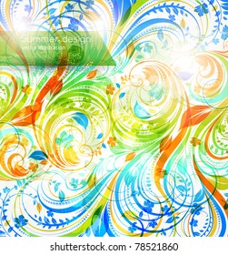 Floral summer design elements with sun shine. Vector Flower abstract bright background for vintage design. eps 10.