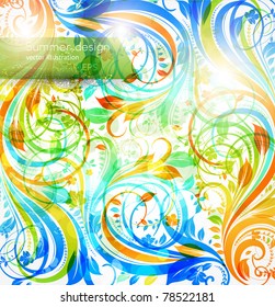 Floral summer design elements with sun shine. Flower abstract bright background for retro design. Vector. eps 10