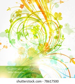 Floral summer design elements with sun shine. Flower abstract bright background for retro summer design. Vector. eps 10