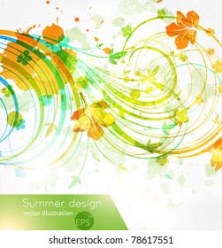 Floral summer design elements with sun shine. Flower abstract bright background for retro summer design. Vector. eps 10