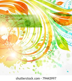 Elementos florales de diseño de verano con luz solar. Fondo claro abstracto de las flores para el diseño retro de verano. Vector. Pasos 10
