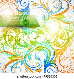 Elementos florales de diseño de verano con luz solar. Fondo de brillo abstracto de la flor vectorial para el diseño vintage. 10.