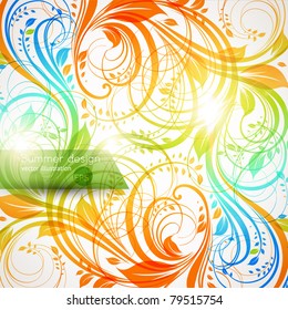 Floral summer design elements with sun shine. Flower abstract bright background for retro design. Vector. eps 10