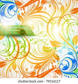 Floral summer design elements with sun shine. Flower abstract bright background for retro design. Vector. eps 10