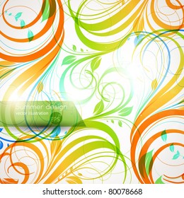 Floral summer design elements with sun shine. Flower abstract bright background for retro design. Vector. eps 10