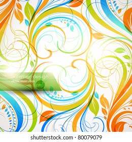 Floral summer design elements with sun shine. Flower abstract bright background for retro design. Vector. eps 10