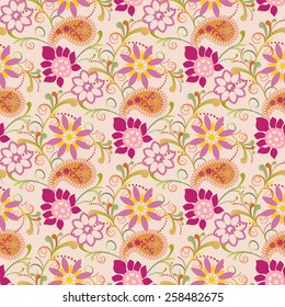  Floral summer with paisley pattern seamless beautiful background 