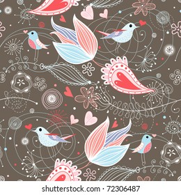 floral summer pattern with birds