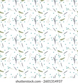 Floral summer pattern with small flowers and leaves on white background vector