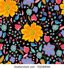 Floral summer pattern, sunflowers and cornflowers.
