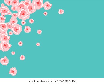 Floral Summer Poster With Pink Roses On A Blue Background. Romantic Background With Roses For Wedding And Greeting For Valentine's Day.