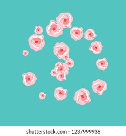 Floral Summer Poster With Pink Roses On A Blue Background. Romantic Background With Roses For Wedding And Greeting For Valentine's Day.