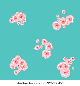 Floral Summer Poster With Pink Roses On A Blue Background. Romantic Background With Roses For Wedding And Greeting For Valentine's Day.