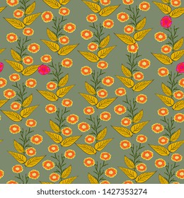 Floral summer seamless pattern. Abstract flowers and leaves. Hand-drawing, vintage style. for gift wrapping,  web pages, printing products,textiles