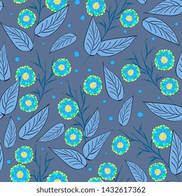 Floral summer seamless pattern. Abstract flowers and leaves. Hand-drawing, vintage style. for gift wrapping,  web pages, printing products,textiles