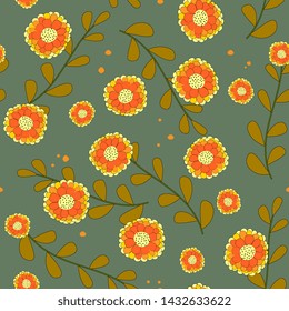 Floral summer seamless pattern. Abstract flowers and leaves. Hand-drawing, vintage style. for gift wrapping,  web pages, printing products,textiles