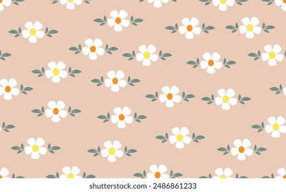 Floral summer seamless pattern minimal trendy creative design daisy flower vintage retro style vector texture white daisy beautiful vibrant color fabric textile paper print background
