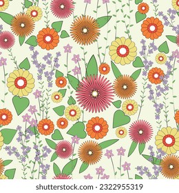 Floral summer seamless pattern on light background, vector