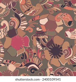 Floral summer seamless pattern. Vintage print with inflorescences. Retro textile design collection.