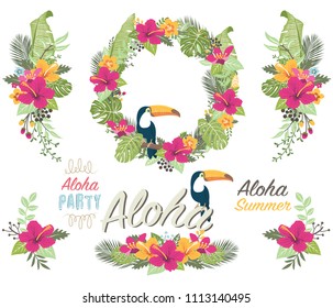 Floral Summer Toucan Elements