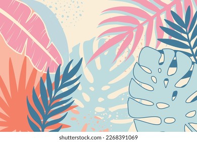 Diseño de fondo de plantillas tropicales de verano florido con un color de moda minimalista
