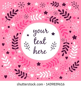 Floral summer vector background. Leaves frame