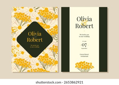 floral summer wedding invitation with daisies. nice elegant invitation save the date