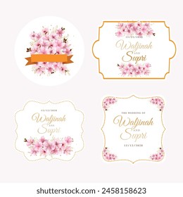 floral sun flower and cherry blossom labels design