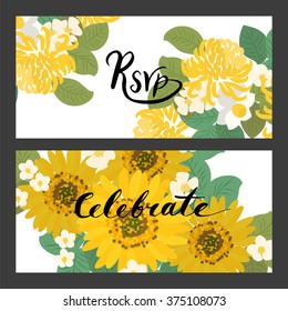 Floral sunflower, narcissus, strawberry flowers retro vintage background, vector illustration