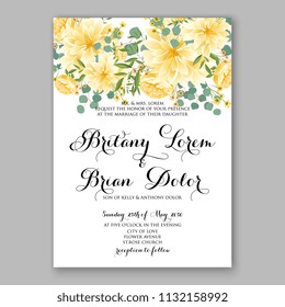 Floral sunflower wedding invitation or greeting card/ Wreath of flower for marriage baby shower bridal shower invitation, party celebration vector printable template watercolor background