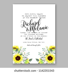 Floral sunflower wedding invitation vector template Rose peony ranunculus flower greenery bridal shower invitation background chrysanthemum