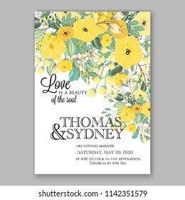 Floral sunflower wedding invitation vector template Rose peony ranunculus flower greenery bridal shower invitation background chrysanthemum