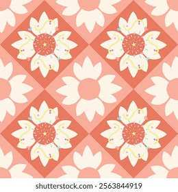 Floral of Sunflowers Pink With doodle fireworks. Seamless pattern. Vector.