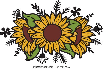 Floral Sunflowers and Plants. (Flower bouquet). Vector Illustration.
