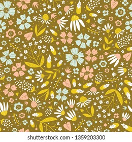 Floral surface pattern design. Botanical vector seamless texture can be used for fabric, wrapping paper, greeting cards, phone cases, stationery and gift products. 