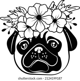 
	 Floral SVG Pug Dog File is suitable for t-shirt, laser cutting, sublimation, hobby, cards, invitations, website or crafts projects. Perfect for magazine, news papers, posters, headers, invitations.