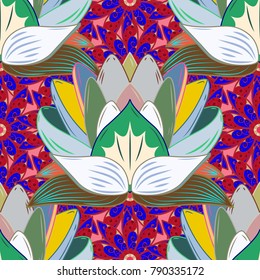 Floral sweet seamless background for textile, fabric, covers, wallpapers, print, wrap, scrapbooking, quilting, decoupage. Pretty vintage feedsack pattern in small neutral, blue and red flowers.