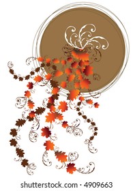 floral swirl autumn leaves and brown moon (vector) - illustration