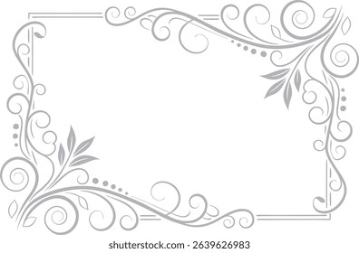 Floral Swirl Corner Frame – Elegant Light Blue Decorative Botanical Design for Invitations, Stationery, Certificates, Wedding Cards, Scrapbook Pages, or Romantic Graphic Projects