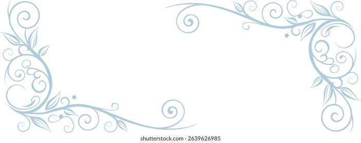 Floral Swirl Corner Frame – Elegant Light Blue Decorative Botanical Design for Invitations, Stationery, Certificates, Wedding Cards, Scrapbook Pages, or Romantic Graphic Projects