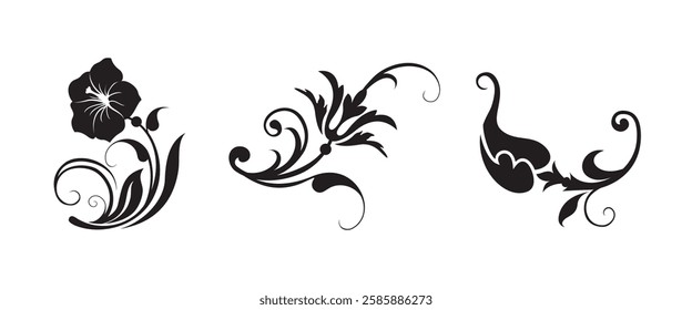 Floral swirl decorative ornament set vector