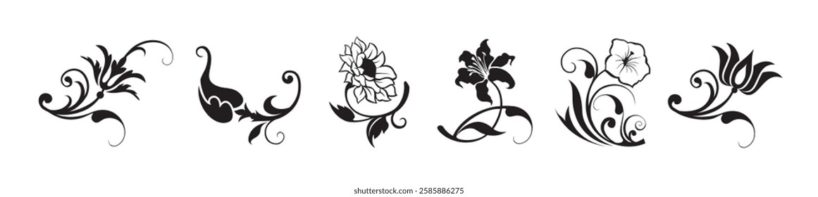 Floral swirl decorative ornament set vector