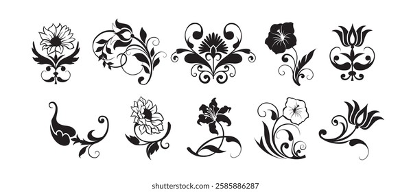 Floral swirl decorative ornament set vector