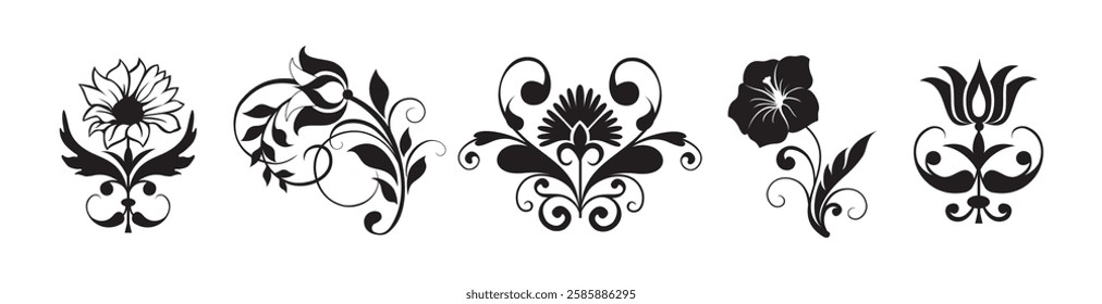 Floral swirl decorative ornament set vector