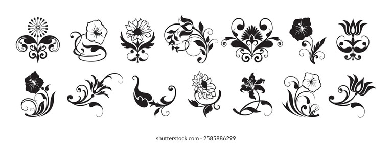 Floral swirl decorative ornament set vector